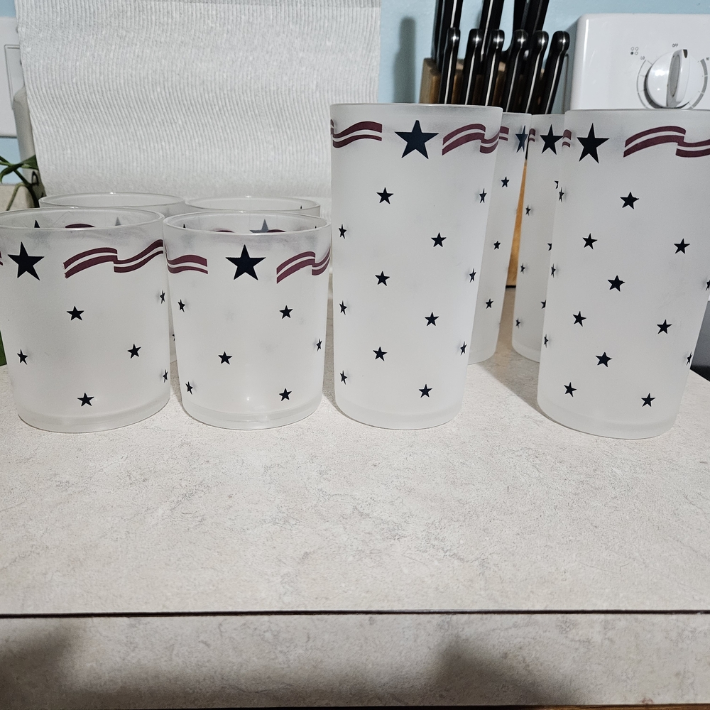 Longaberger Patriotic Frosted Glass Set